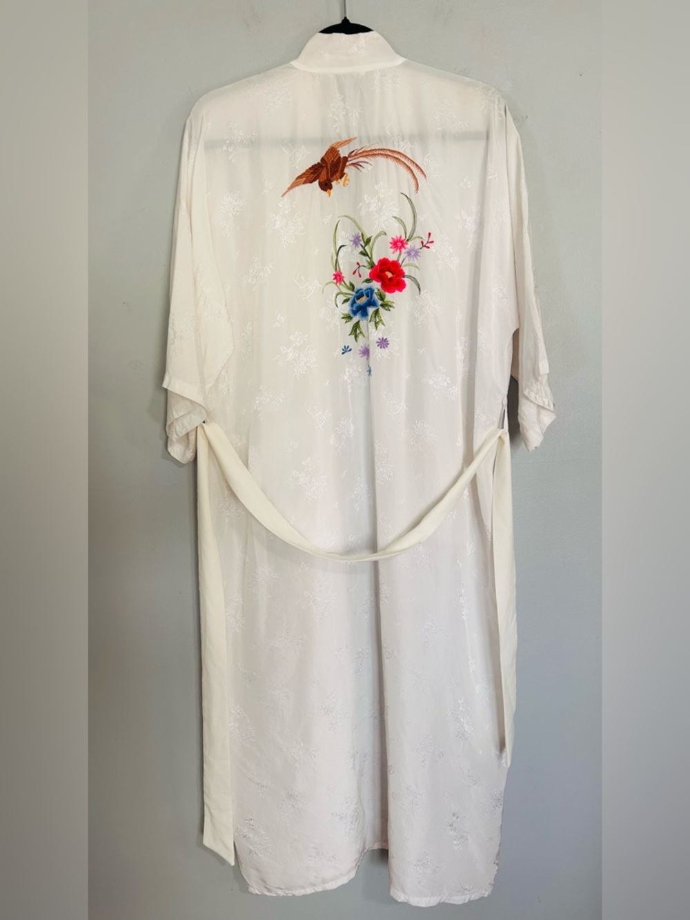 Bridal Kimono Robe White Embroidery Phoenix Bird Honeymoon Boho Cottagecore Vtg